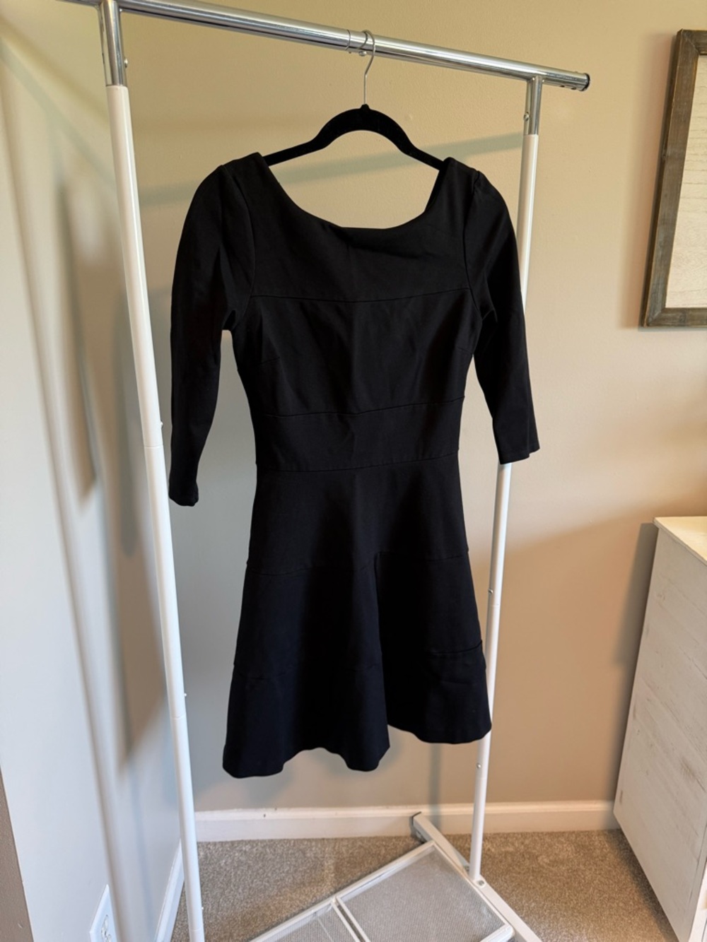 Banana Republic Black Three-Quarter Sleeve Fit-and-Flare Dress